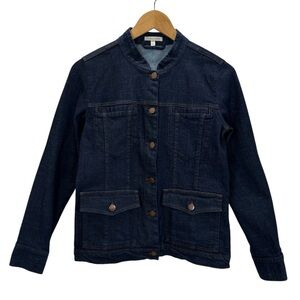 Eileen Fisher Organic Cotton Long Sleeve Button Front Feminine Denim Jacket